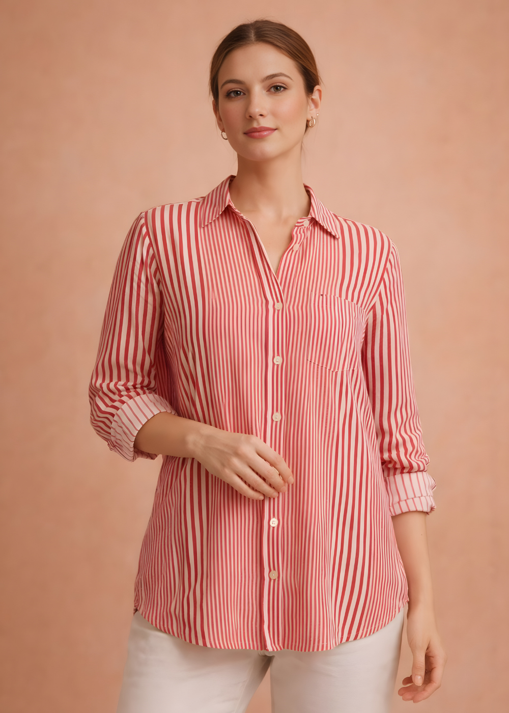 Mixed-Stripe V-Neck Blouse