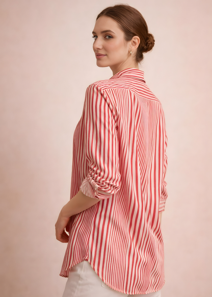 Mixed-Stripe V-Neck Blouse