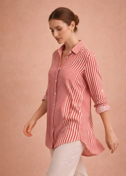 Mixed-Stripe V-Neck Blouse