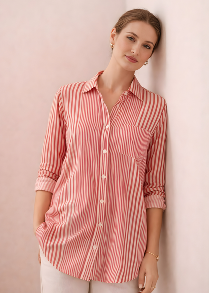 Mixed-Stripe V-Neck Blouse