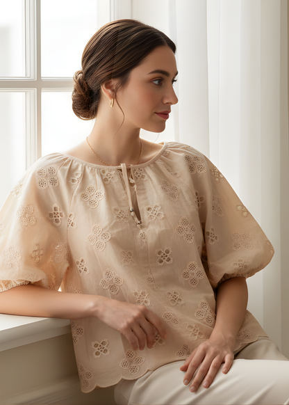 Tie-Neck Cutlon Blouse