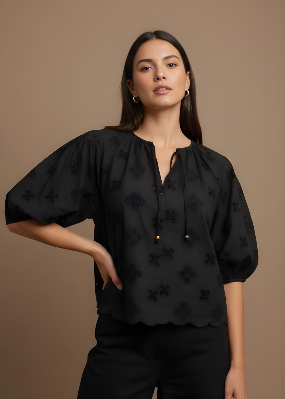 Tie-Neck Cutlon Blouse