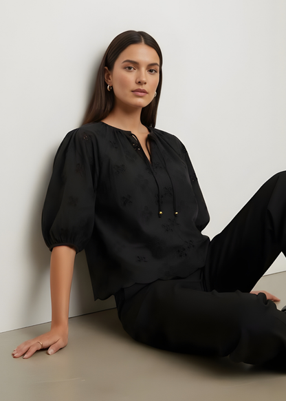 Tie-Neck Cutlon Blouse