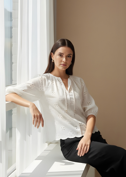 Tie-Neck Cutlon Blouse