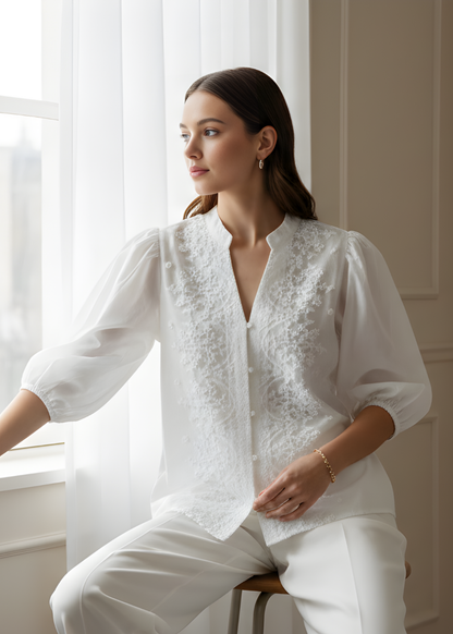 V-Neck Textured Blouse