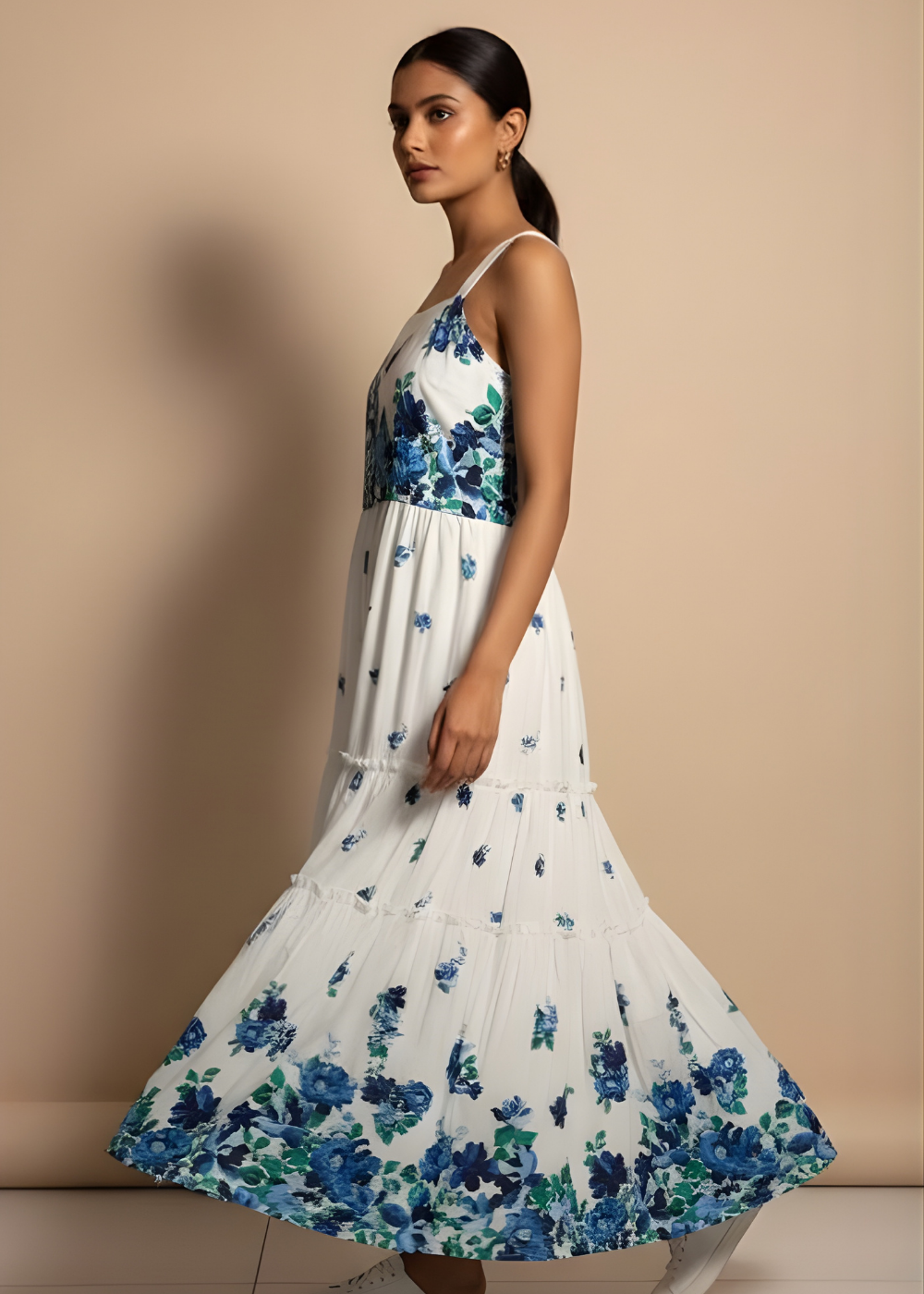Square-Neck Tiered Floral Dress