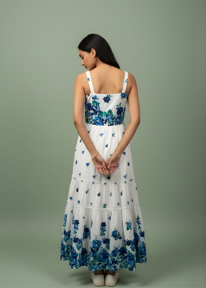 Square-Neck Tiered Floral Dress