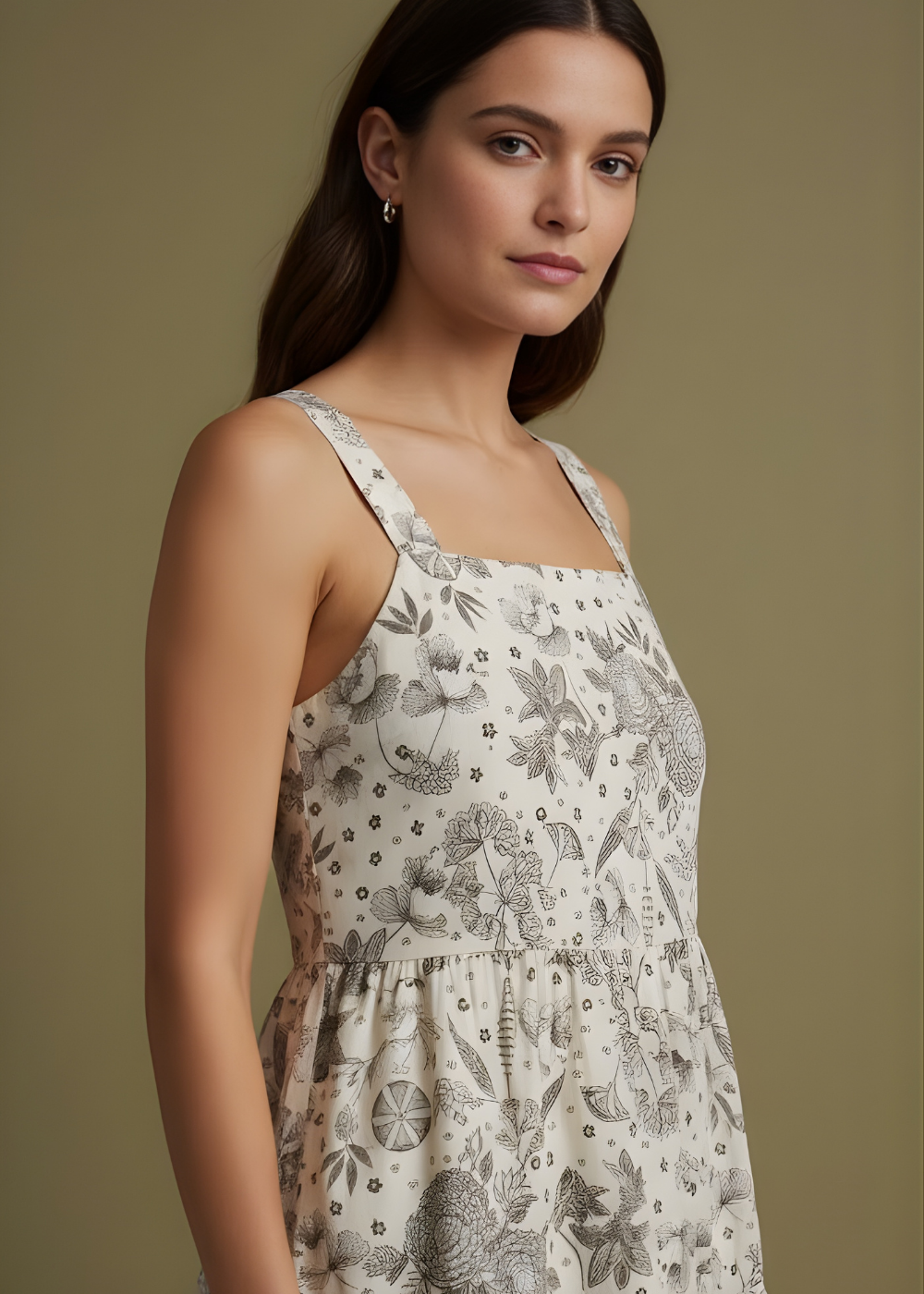 Square-Neck Tiered Floral Dress