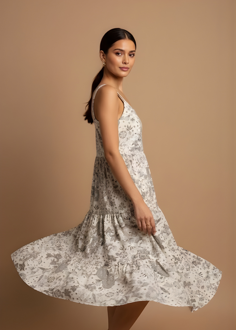 Square-Neck Tiered Floral Dress