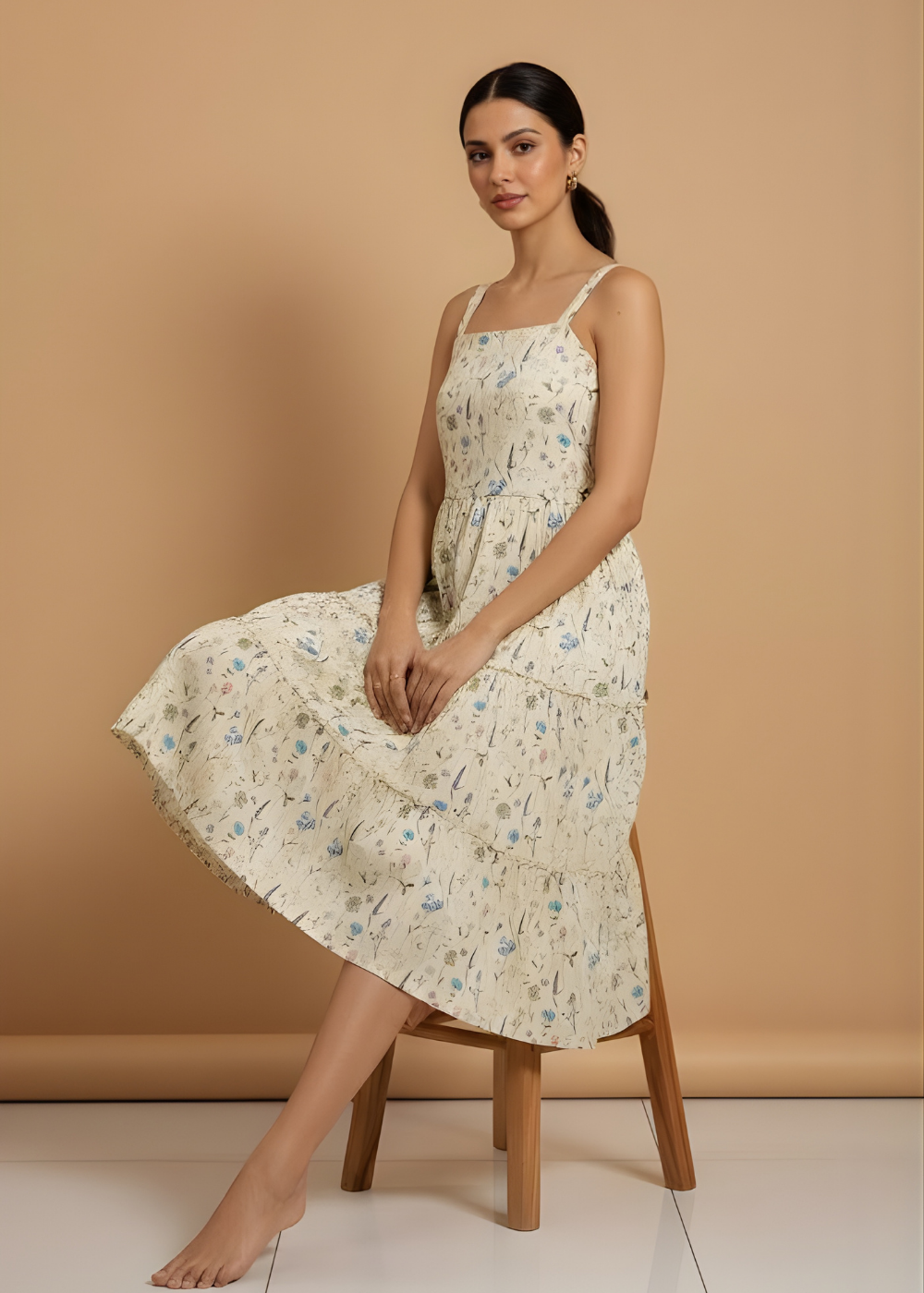 Square-Neck Tiered Floral Dress