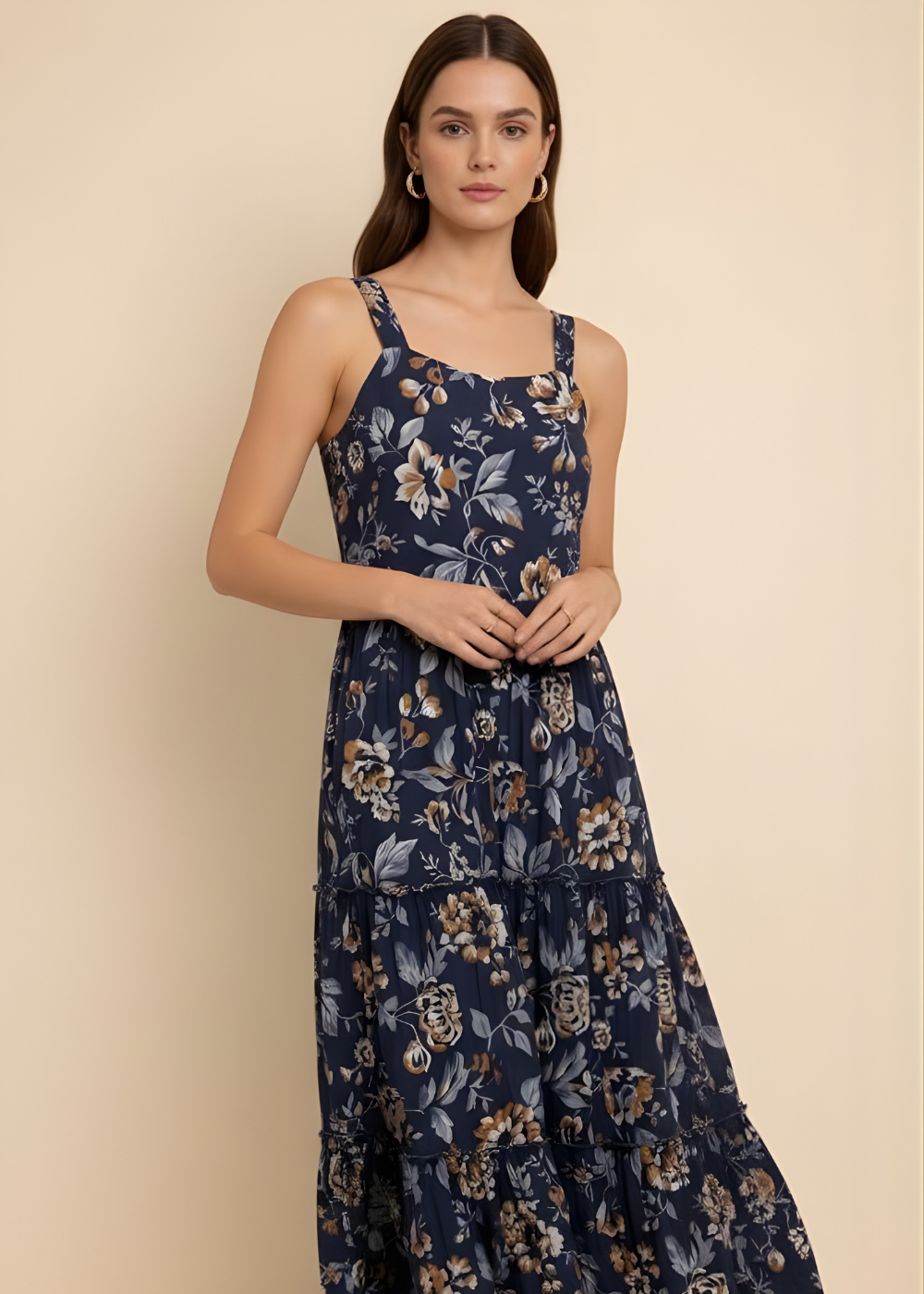 Square-Neck Tiered Floral Dress