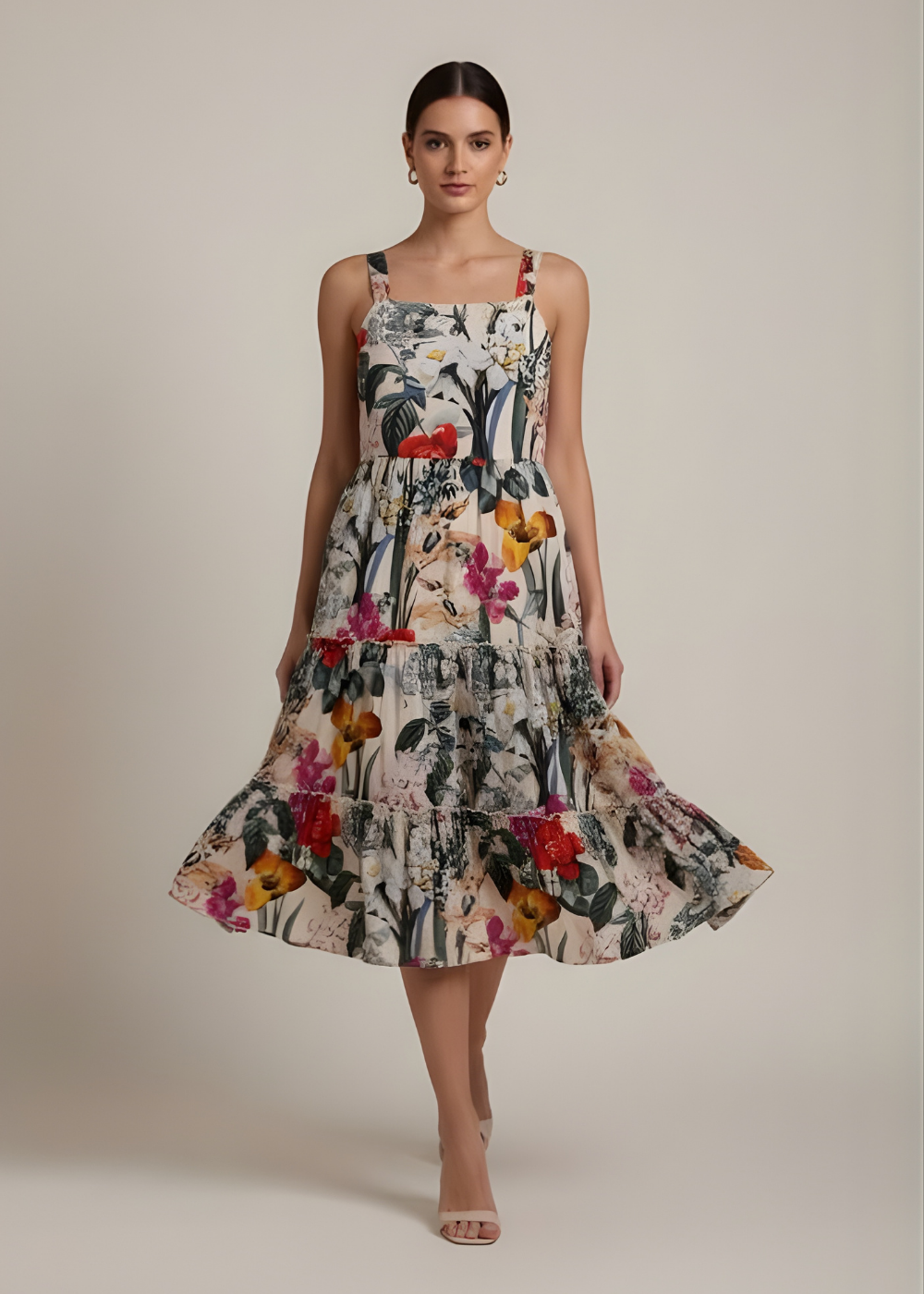 Square-Neck Tiered Floral Dress