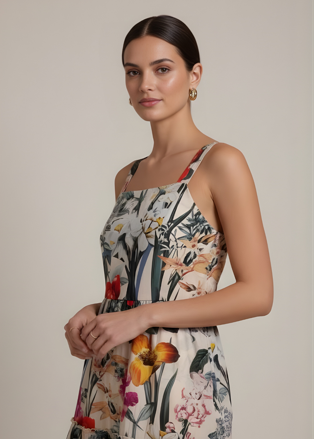 Square-Neck Tiered Floral Dress