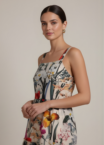 Square-Neck Tiered Floral Dress