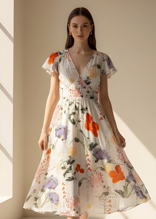 V-Neck Butterfly Sleeve Dress