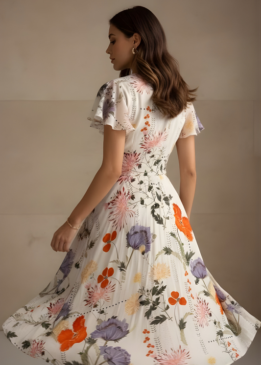 V-Neck Butterfly Sleeve Dress