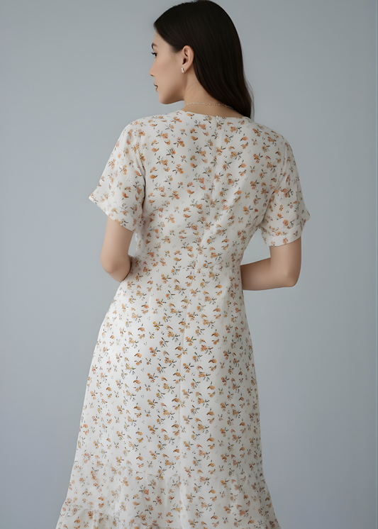 Printed V-Neck Midi Dress