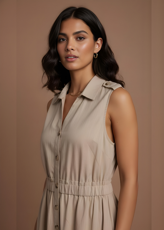 Sleeveless Khaki Dress