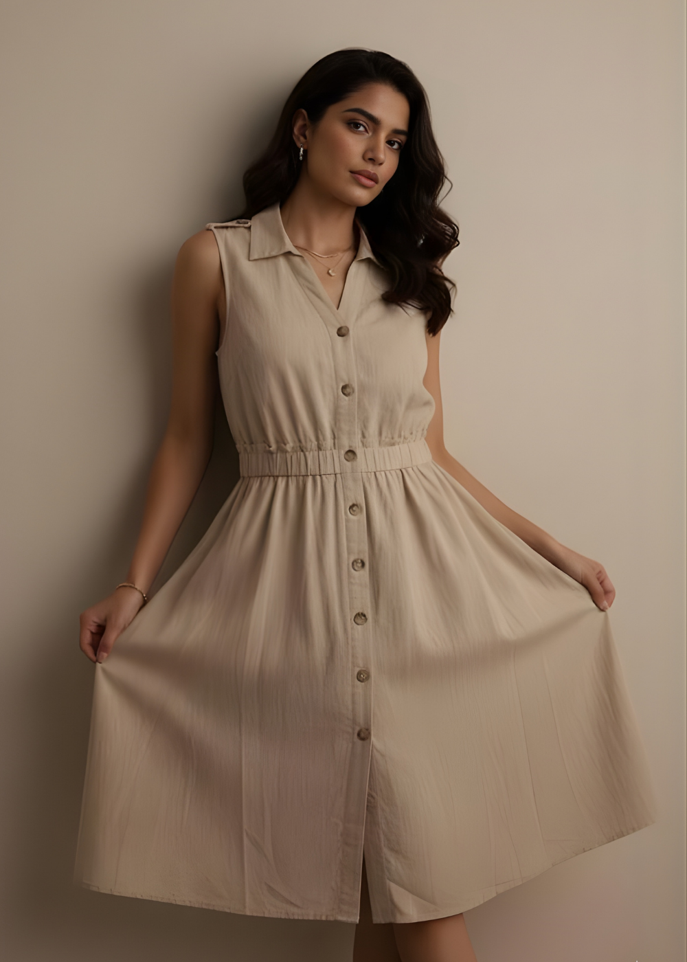 Sleeveless Khaki Dress